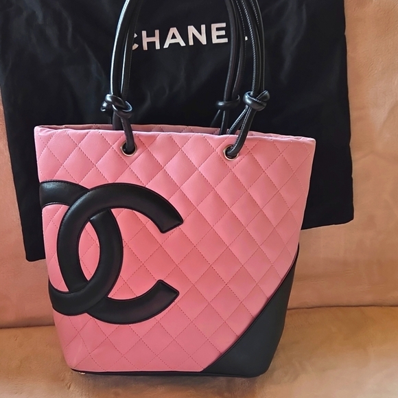 Chanel Cambon Line Small Pink and Black Quilted Tote - Picture 1 of 9